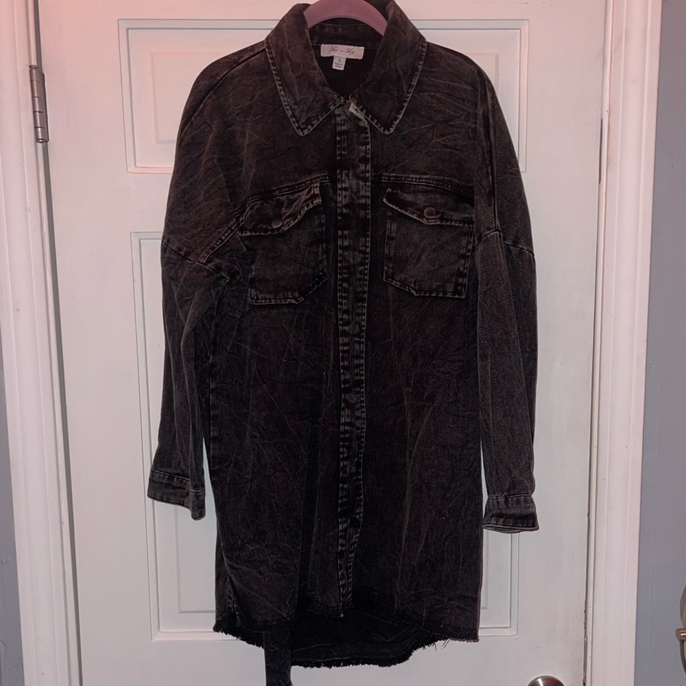 Snake Detail Darkwash Denim Shacket